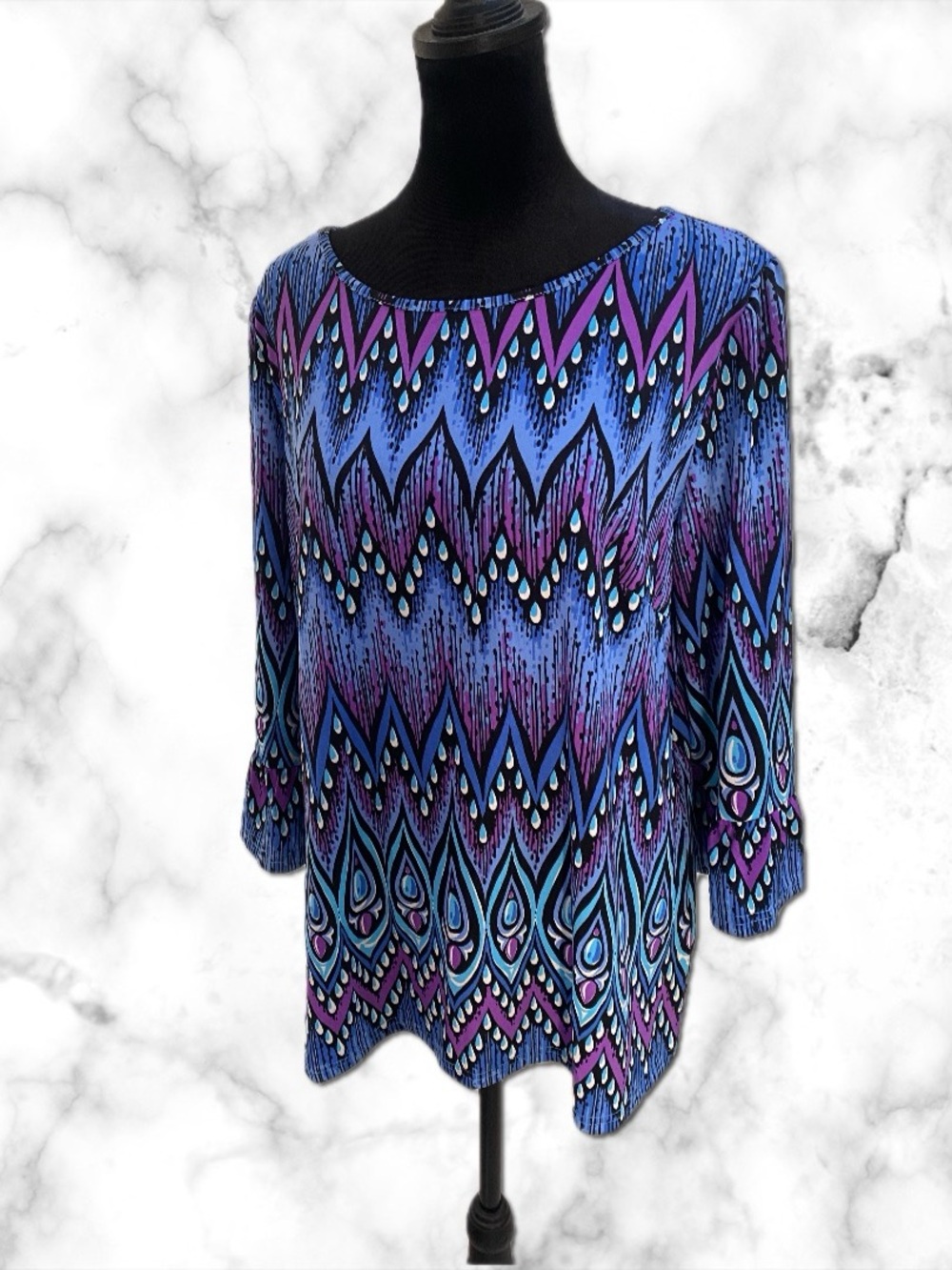 Bob Mackie Purple & Blue Geometric Boatneck Tunic